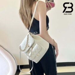 Ba Lô Chanel 24P Medium Duma Backpack Màu Trắng Calfskin GHW 24CM Best Quality