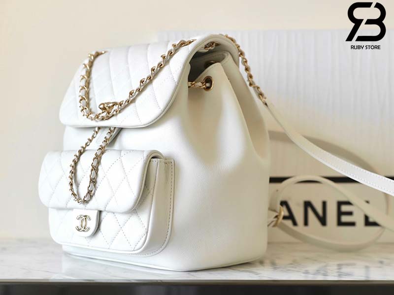 Ba Lô Chanel 24P Medium Duma Backpack Màu Trắng Calfskin GHW 24CM Best Quality