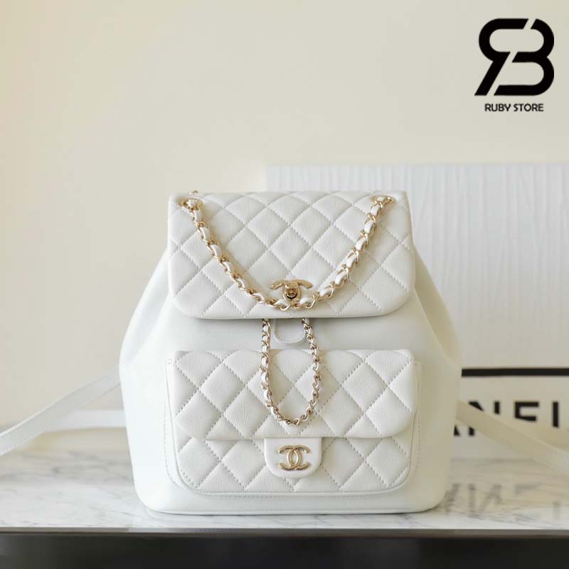balo-chanel-24p-medium-duma-backpack-white-calfskin-ghw-best-quality Ba Lô Chanel 24P Medium Duma Backpack Màu Trắng Calfskin GHW 24CM Best Quality