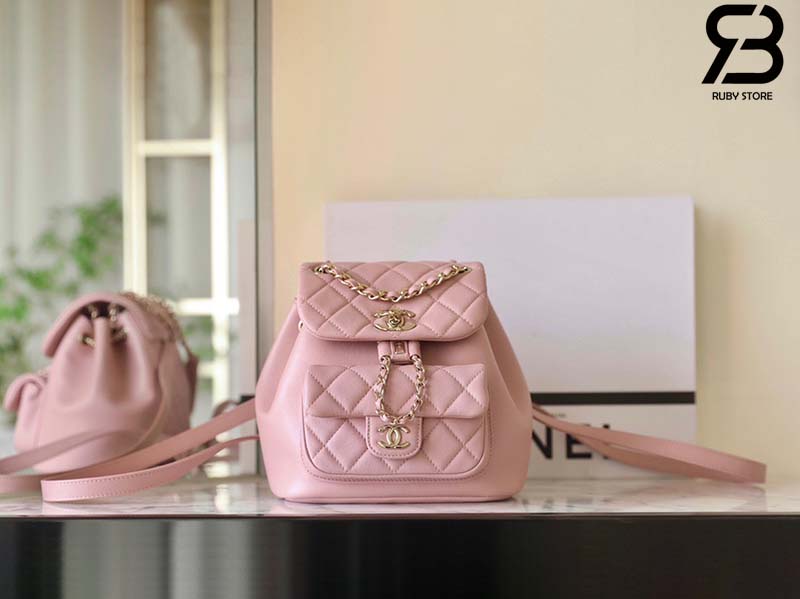 Ba Lô Chanel 24P Small Duma Backpack Màu Hồng Nhạt Calfskin GHW 18CM Best Quality