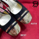 Giày Chanel 24C Slingback Màu Đen Gold CC Logo Best Quality