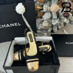 Giày Chanel 24C Slingback Màu Đen Gold CC Logo Best Quality