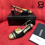 Giày Chanel 24C Slingback Màu Đen Gold CC Logo Best Quality