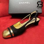 Giày Chanel 24C Slingback Màu Đen Gold CC Logo Best Quality
