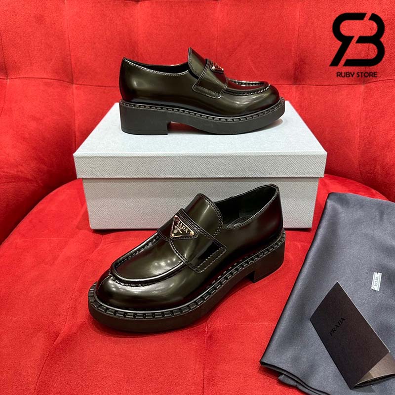 Giày Prada Chocolate Brushed Leather Loafers Màu Đen Best Quality