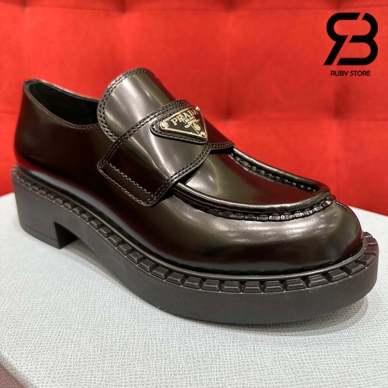 Giày Prada Chocolate Brushed Leather Loafers Màu Đen Best Quality