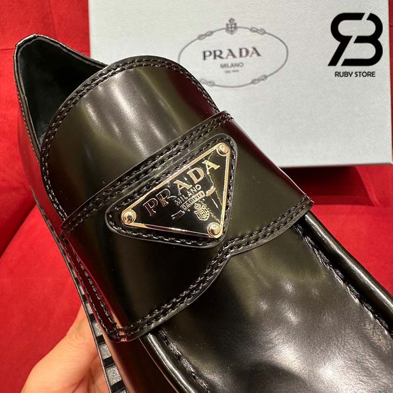 Giày Prada Chocolate Brushed Leather Loafers Màu Đen Best Quality