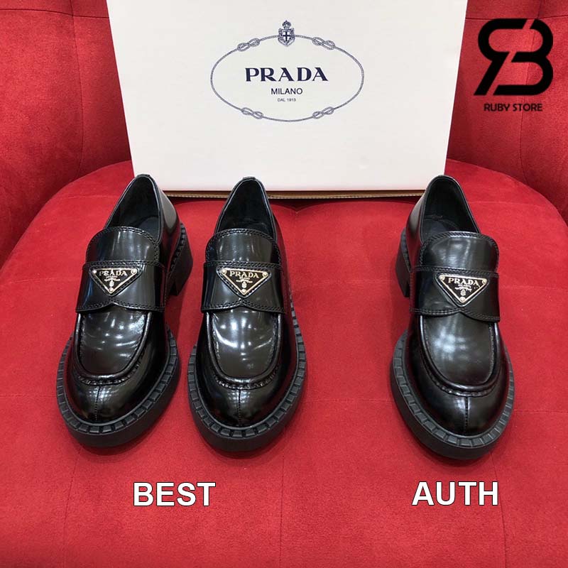 Giày Prada Chocolate Brushed Leather Loafers Màu Đen Best Quality
