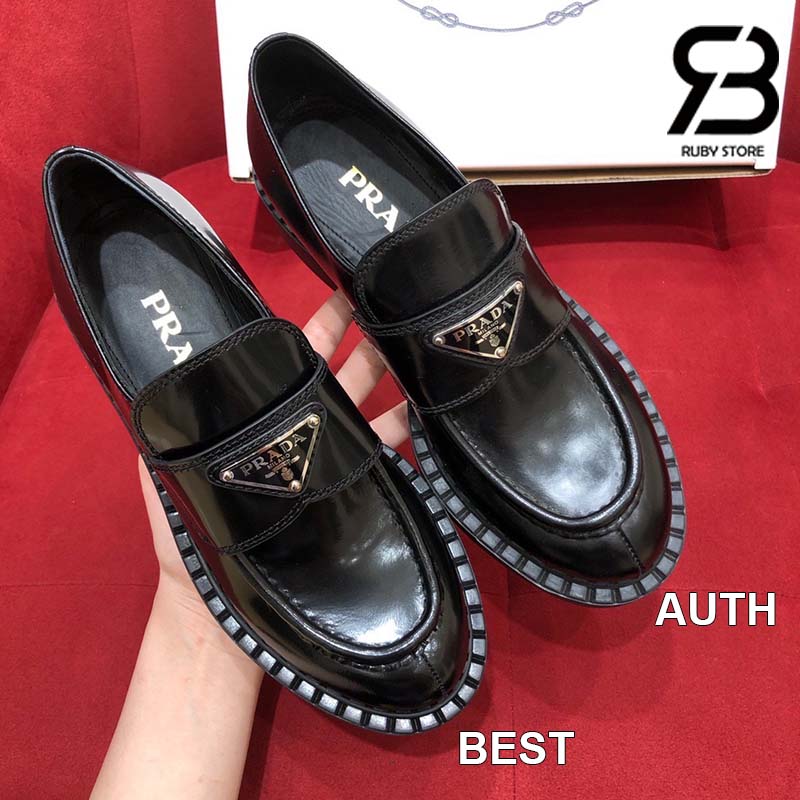 Giày Prada Chocolate Brushed Leather Loafers Màu Đen Best Quality