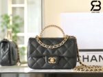Túi Chanel 24SS Mini Flap Bag Top Handle Màu Đen Da Cừu GHW 19CM Best Quality