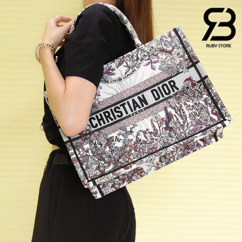 Túi Medium Dior Book Tote Ecru Multicolor 4 Saisons Hiver Soleil Embroidery 36CM Best Quality