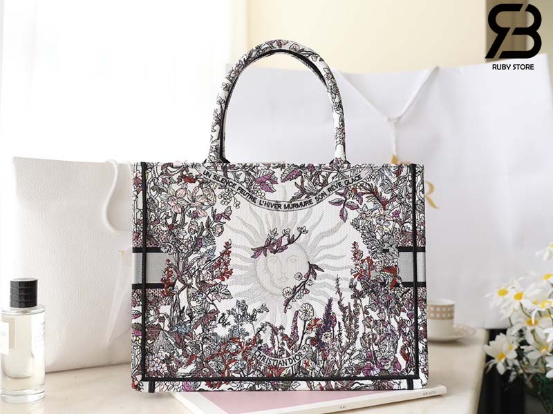 Túi Medium Dior Book Tote Ecru Multicolor 4 Saisons Hiver Soleil Embroidery 36CM Best Quality