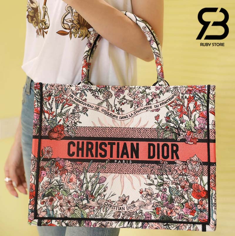 Túi Medium Dior Book Tote Ecru Multicolor 4 Saisons Printemps Soleil Embroidery 36CM Best Quality