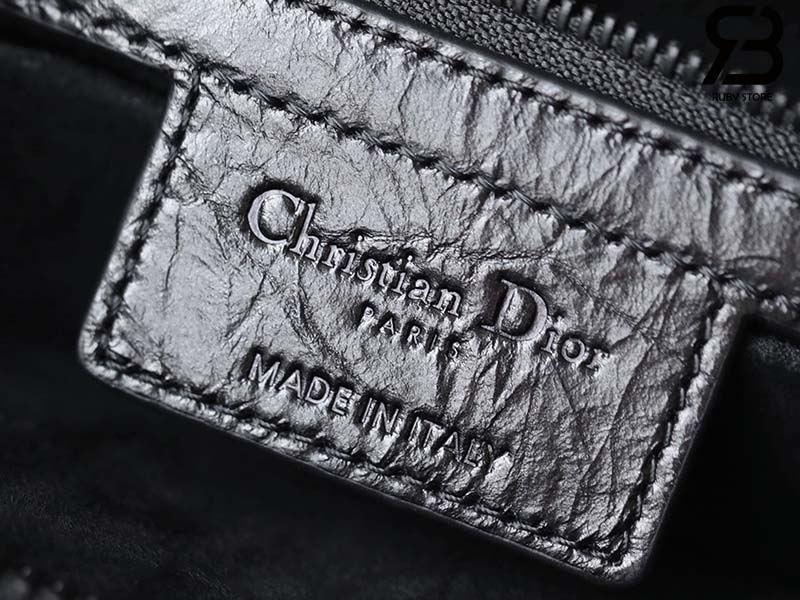 Túi Medium Lady D-Sire Bag Màu Đen Macrocannage Crinkled Calfskin Best Quality