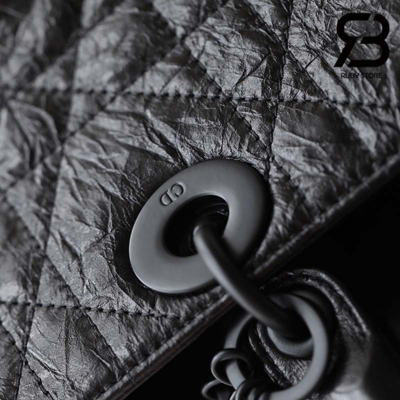 Túi Medium Lady D-Sire Bag Màu Đen Macrocannage Crinkled Calfskin Best Quality