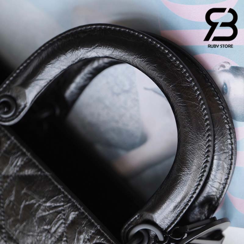 Túi Medium Lady D-Sire Bag Màu Đen Macrocannage Crinkled Calfskin Best Quality