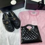 Giày Chanel 23C CC Turn Lock Mule Clog Slipper Black Lambskin Best Quality