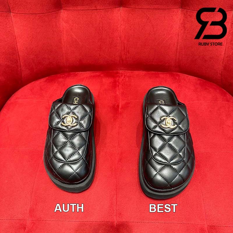 Giày Chanel 23C CC Turn Lock Mule Clog Slipper Black Lambskin Best Quality