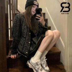 Giày Chanel 23C White Silver Metallic CC Logo Lace Up Flat Runner Trainer Sneaker Best Quality