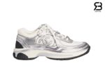 Giày Chanel 23C White Silver Metallic CC Logo Lace Up Flat Runner Trainer Sneaker Best Quality