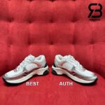 Giày Chanel 23C White Silver Metallic CC Logo Lace Up Flat Runner Trainer Sneaker Best Quality