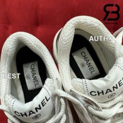Giày Chanel 23C White Silver Metallic CC Logo Lace Up Flat Runner Trainer Sneaker Best Quality