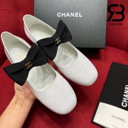 Giày Chanel 24C Mary Janes With Ribbon White Patent Calfskin Best Quality
