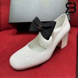 Giày Chanel 24C Mary Janes With Ribbon White Patent Calfskin Best Quality