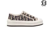Giày Walk'n'Dior Platform Sneaker Deep Blue Oblique Embroidered Cotton Best Quality