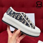 Giày Walk'n'Dior Platform Sneaker Deep Blue Oblique Embroidered Cotton Best Quality