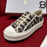Giày Walk'n'Dior Platform Sneaker Deep Blue Oblique Embroidered Cotton Best Quality