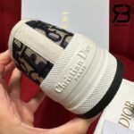 Giày Walk'n'Dior Platform Sneaker Deep Blue Oblique Embroidered Cotton Best Quality