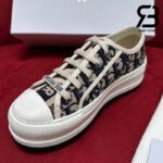 Giày Walk'n'Dior Platform Sneaker Deep Blue Oblique Embroidered Cotton Best Quality