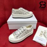 Giày Walk'n'Dior Platform Sneaker Stone Gray Oblique Embroidered Cotton Best Quality