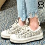 Giày Walk'n'Dior Platform Sneaker Stone Gray Oblique Embroidered Cotton Best Quality