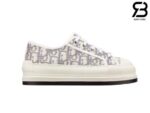Giày Walk'n'Dior Platform Sneaker Stone Gray Oblique Embroidered Cotton Best Quality