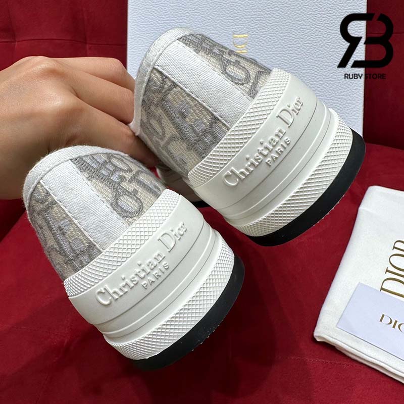 Giày Walk'n'Dior Platform Sneaker Stone Gray Oblique Embroidered Cotton Best Quality