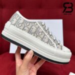 Giày Walk'n'Dior Platform Sneaker Stone Gray Oblique Embroidered Cotton Best Quality