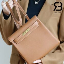 Balo Hermes Kelly Ado Backpack Nâu Gold Clemence Best Quality