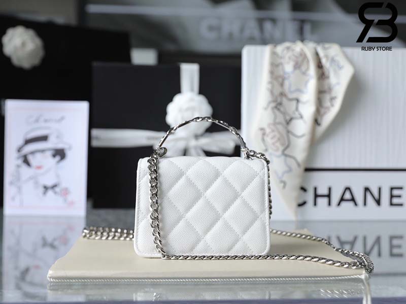 Túi Chanel 22SS Mini Clutch With Chain Màu Trắng Da Caviar Best Quality