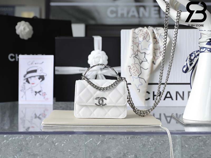 Túi Chanel 22SS Mini Clutch With Chain Màu Trắng Da Caviar Best Quality