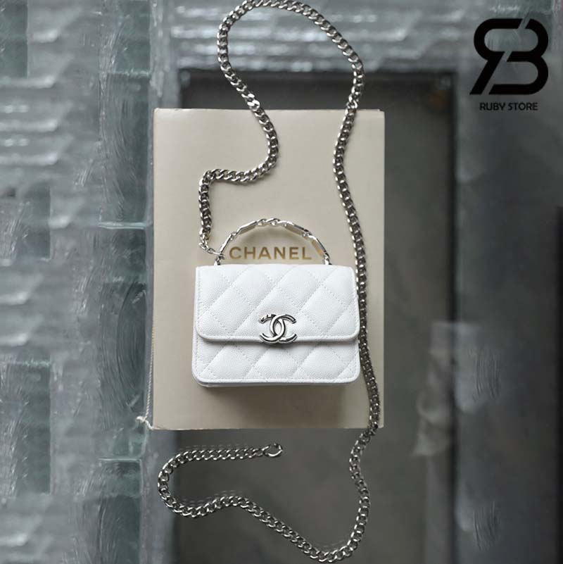 Túi Chanel 22SS Mini Clutch With Chain Màu Trắng Da Caviar Best Quality