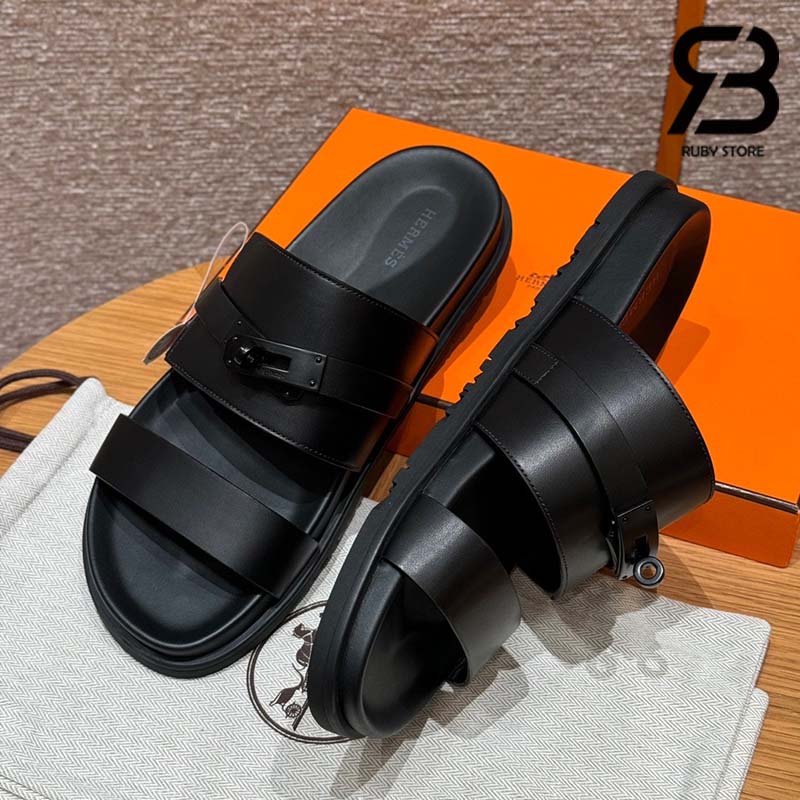 Dép Hermes Jackson Sandal Màu Đen Noir Calfskin Best Quality