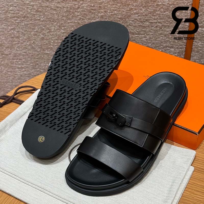 Dép Hermes Jackson Sandal Màu Đen Noir Calfskin Best Quality
