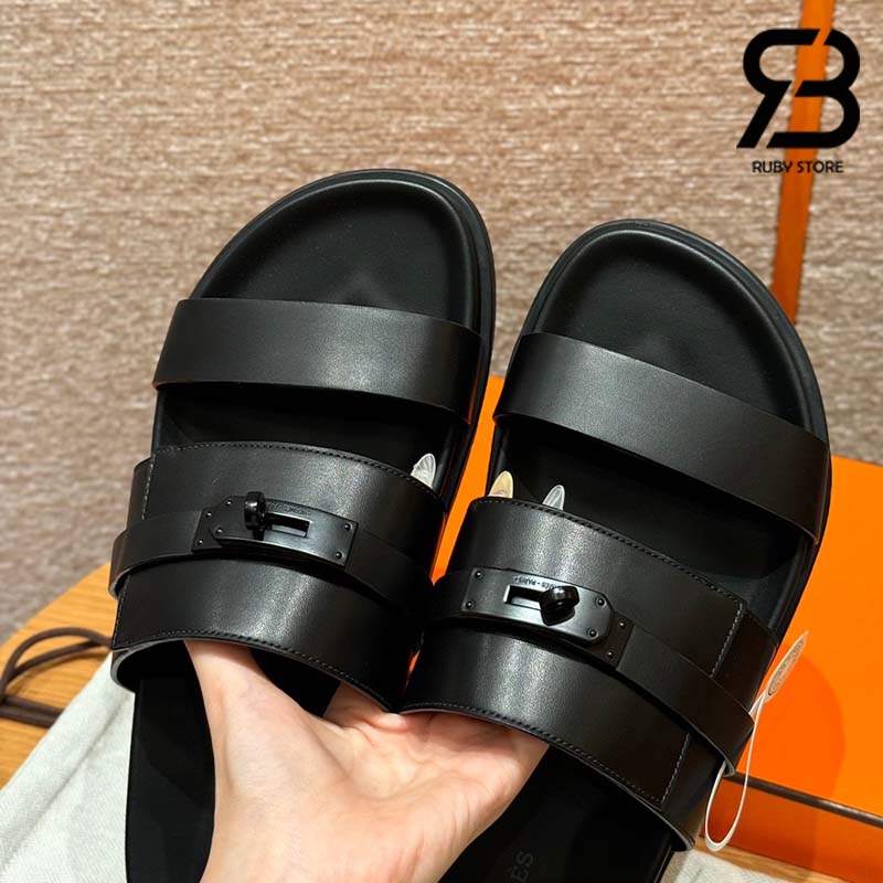 Dép Hermes Jackson Sandal Màu Đen Noir Calfskin Best Quality