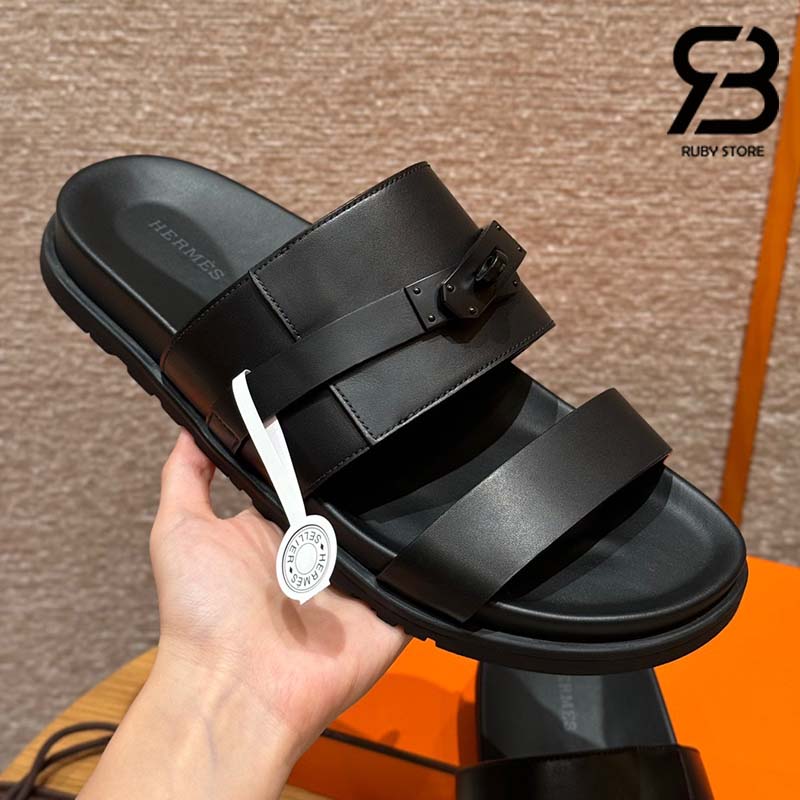 Dép Hermes Jackson Sandal Màu Đen Noir Calfskin Best Quality