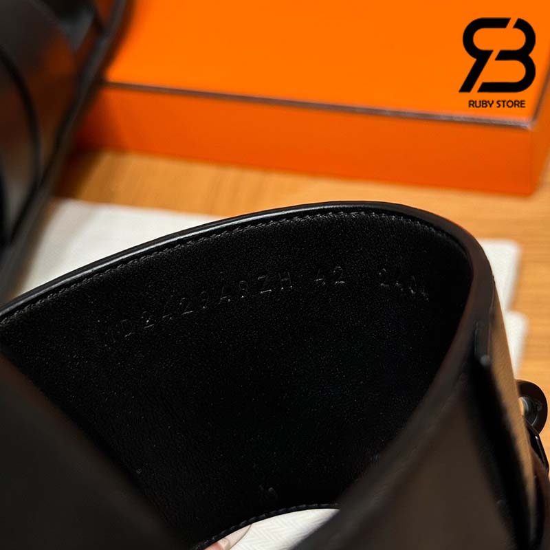 Dép Hermes Jackson Sandal Màu Đen Noir Calfskin Best Quality