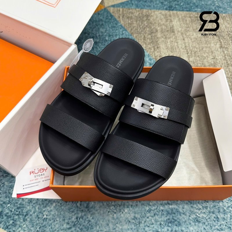 Dép Hermes Jackson Sandal Noir Epsom And Calfskin Best Quality