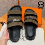 Dép Hermes Jackson Sandal Vert Toundra Suede Noir Calfskin Best Quality