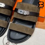 Dép Hermes Jackson Sandal Vert Toundra Suede Noir Calfskin Best Quality